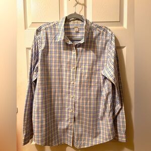 Lands’ End Women’s Yellow & Blue Plaid Button Down Shirt Large